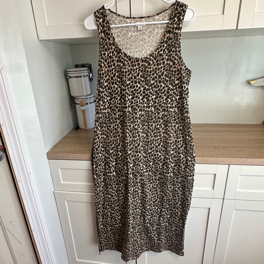 J Crew Midi Dress Women M Leopard Print Sleeveless Cotton Slit Hem Mob Wife Chic - Picture 2 of 11